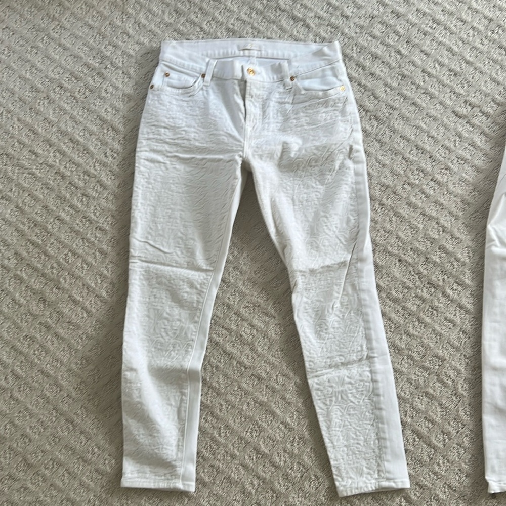 7 For All Mankind White Denim Patterned Jeans